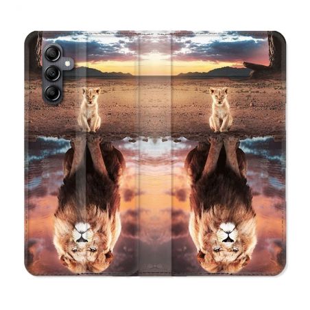 Housse Cuir Portefeuille Pour Samsung Galaxy A05S Animal Lion Reflet