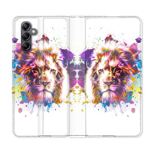 Housse Cuir Portefeuille Pour Samsung Galaxy A05S Animal Lion Tag