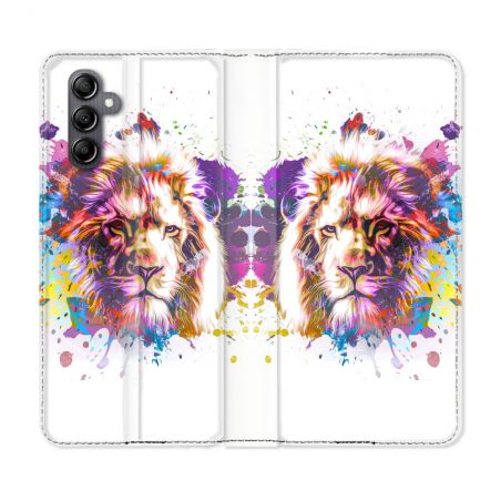 Housse Cuir Portefeuille Pour Samsung Galaxy A05S Animal Lion Tag