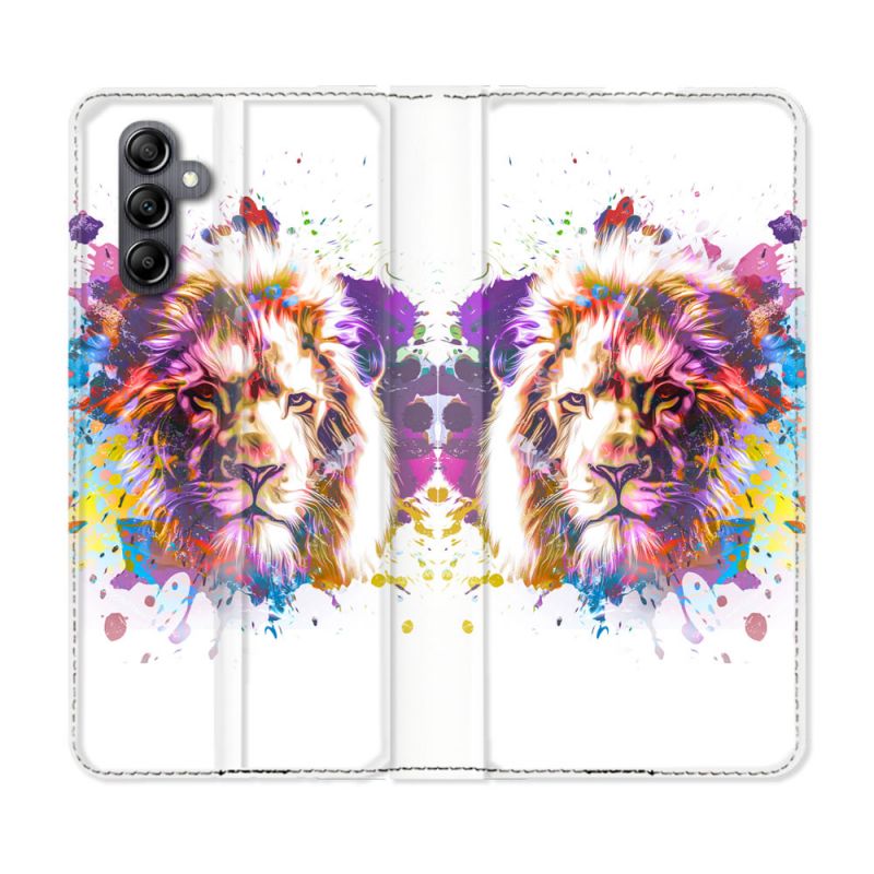 Housse Cuir Portefeuille Pour Samsung Galaxy A05S Animal Lion Tag