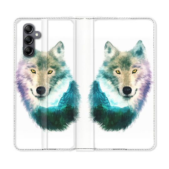 Housse Cuir Portefeuille Pour Samsung Galaxy A05S Animal Loup Montagne