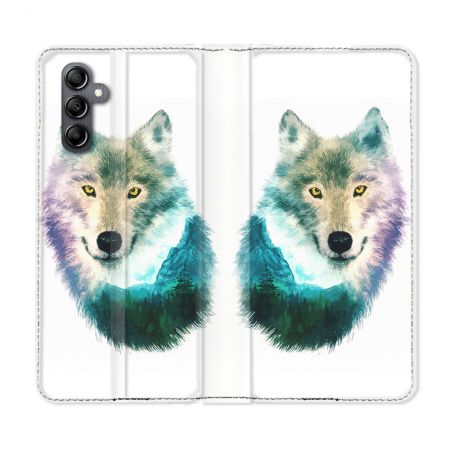Housse Cuir Portefeuille Pour Samsung Galaxy A05S Animal Loup Montagne