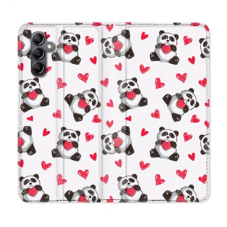 Housse Cuir Portefeuille Pour Samsung Galaxy A05S Animal Panda Cœur