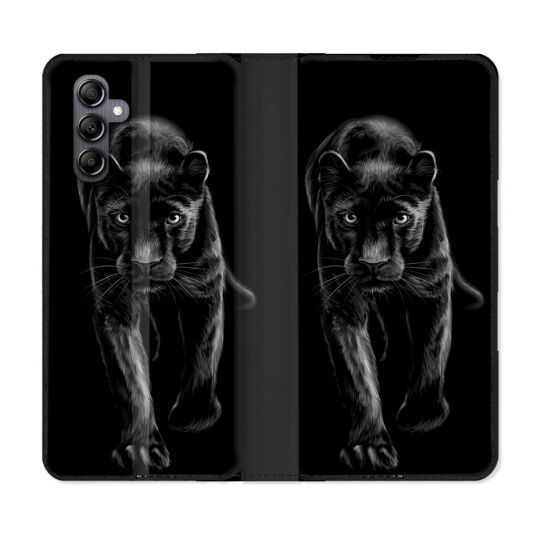 Housse Cuir Portefeuille Pour Samsung Galaxy A05S Animal Panthère Noire