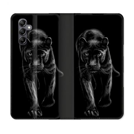 Housse Cuir Portefeuille Pour Samsung Galaxy A05S Animal Panthère Noire