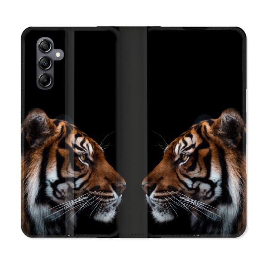 Housse Cuir Portefeuille Pour Samsung Galaxy A05S Animal Tigre Noir