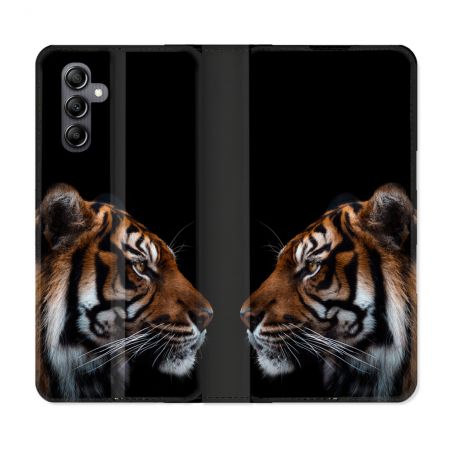 Housse Cuir Portefeuille Pour Samsung Galaxy A05S Animal Tigre Noir