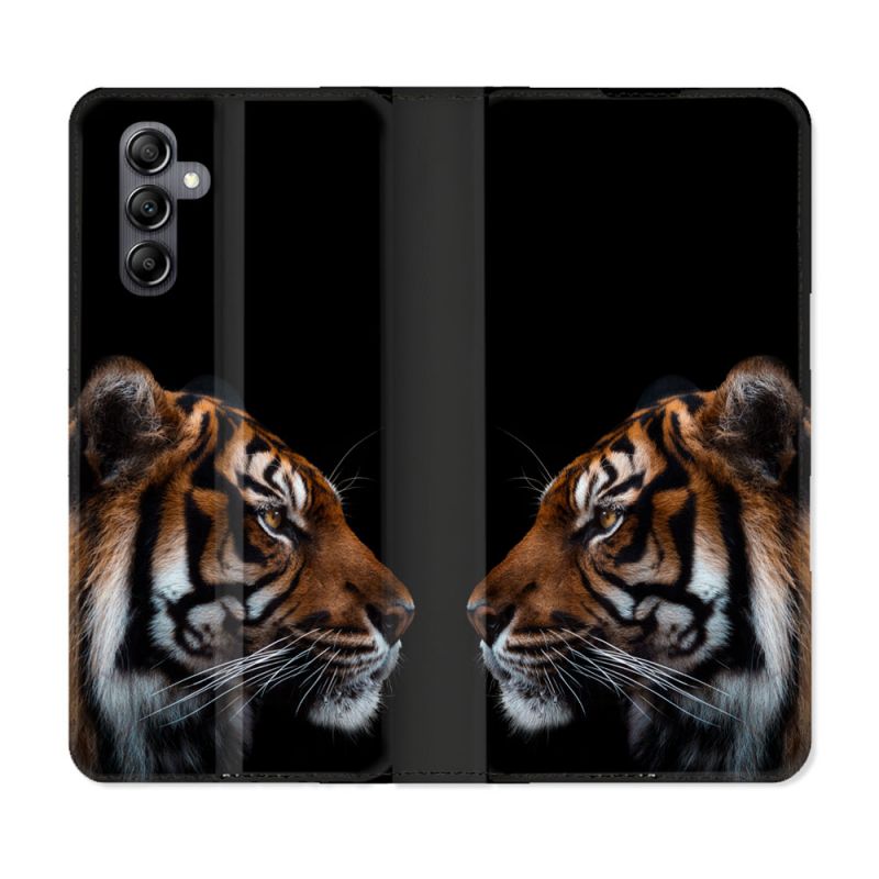 Housse Cuir Portefeuille Pour Samsung Galaxy A05S Animal Tigre Noir