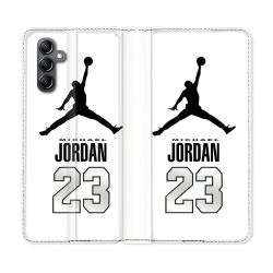 Housse Cuir Portefeuille Pour Samsung Galaxy A25 5G Jordan 23 Blanc