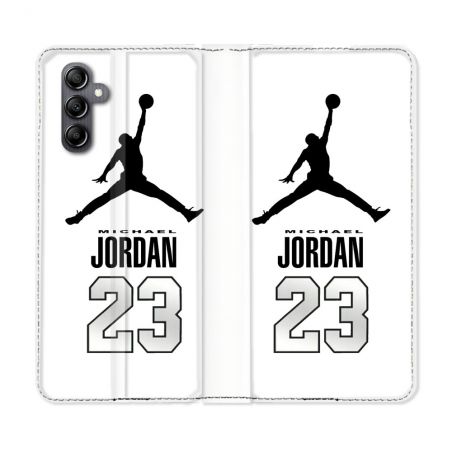 Housse Cuir Portefeuille Pour Samsung Galaxy A25 5G Jordan 23 Blanc