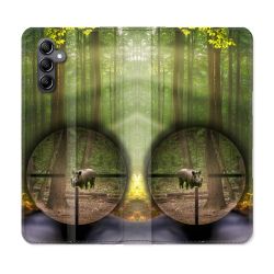 Housse Cuir Portefeuille Pour Samsung Galaxy A05S Chasse Sanglier Viseur