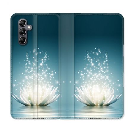 Housse Cuir Portefeuille Pour Samsung Galaxy A05S Fleur Lotus Blanc