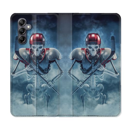 Housse Cuir Portefeuille Pour Samsung Galaxy A25 5G Sport Hockey Squelette