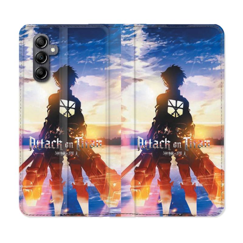 Housse Cuir Portefeuille Pour Samsung Galaxy A05S Manga Attaque Titans Soleil