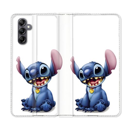 Housse Cuir Portefeuille Pour Samsung Galaxy A25 5G Stitch Blanc