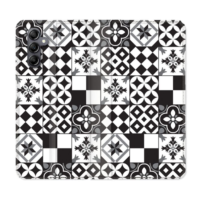 Housse Cuir Portefeuille Pour Samsung Galaxy A25 5G Texture Carreau Ciment Noir