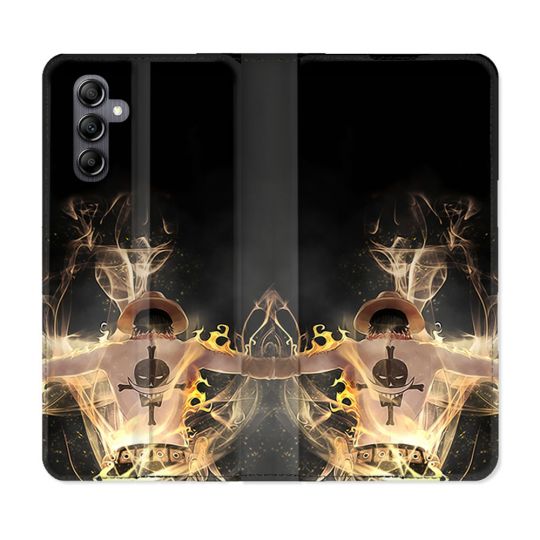 Housse Cuir Portefeuille Pour Samsung Galaxy A05S Manga One Piece Ace Noir