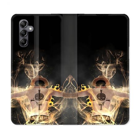 Housse Cuir Portefeuille Pour Samsung Galaxy A05S Manga One Piece Ace Noir