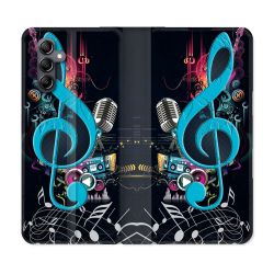 Housse Cuir Portefeuille Pour Samsung Galaxy A05S Musique Cle Sol Bleu