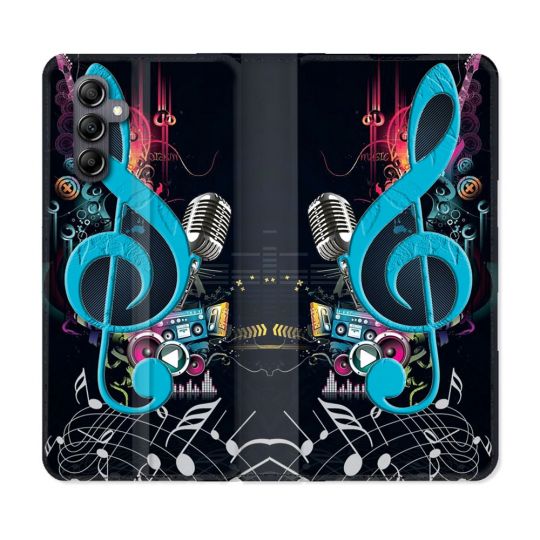 Housse Cuir Portefeuille Pour Samsung Galaxy A05S Musique Cle Sol Bleu