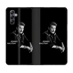 Housse Cuir Portefeuille Pour Samsung Galaxy A05S Musique Johnny Hallyday Noir