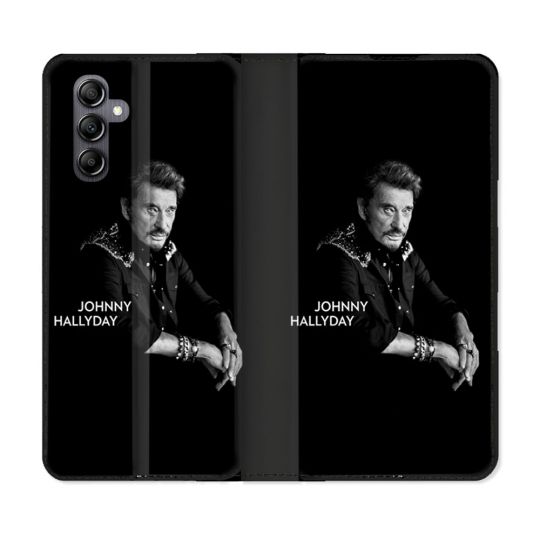 Housse Cuir Portefeuille Pour Samsung Galaxy A05S Musique Johnny Hallyday Noir