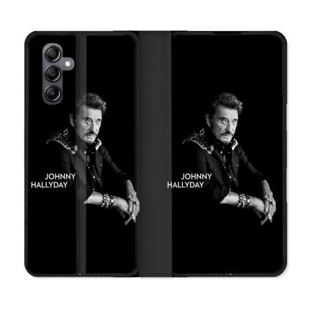 Housse Cuir Portefeuille Pour Samsung Galaxy A05S Musique Johnny Hallyday Noir