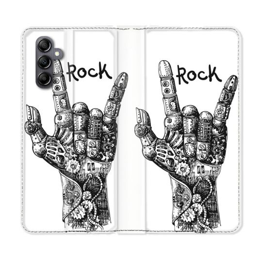 Housse Cuir Portefeuille Pour Samsung Galaxy A05S Musique Rock Main