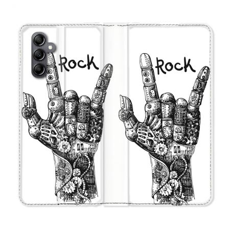 Housse Cuir Portefeuille Pour Samsung Galaxy A05S Musique Rock Main