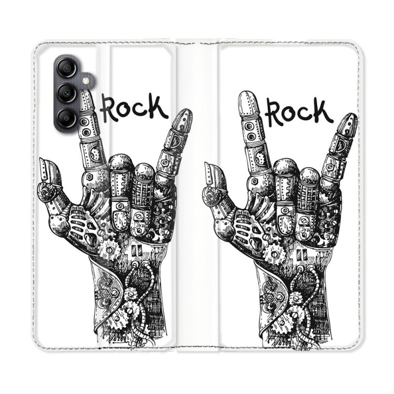 Housse Cuir Portefeuille Pour Samsung Galaxy A05S Musique Rock Main