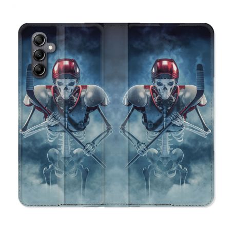 Housse Cuir Portefeuille Pour Samsung Galaxy A05S Sport Hockey Squelette