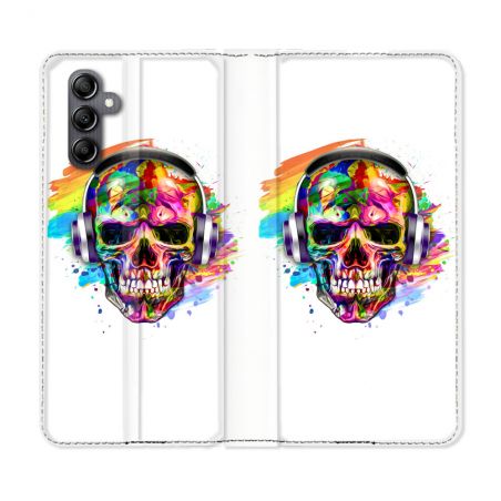 Housse Cuir Portefeuille Pour Samsung Galaxy A05S Tete de Mort Tag