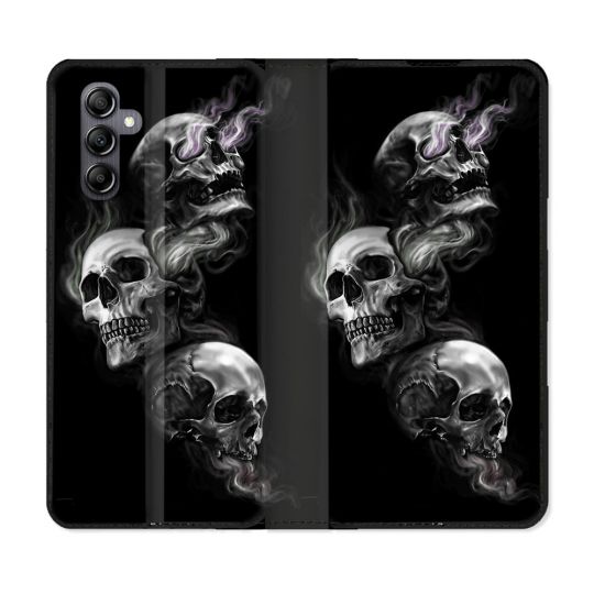Housse Cuir Portefeuille Pour Samsung Galaxy A05S Tete de Mort Triple