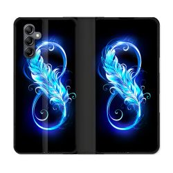 Housse Cuir Portefeuille Pour Samsung Galaxy A05S Texture Plume Infini Bleu