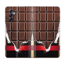 Housse Cuir Portefeuille Pour Samsung Galaxy A05S Texture Trompe Oeil Chocolat