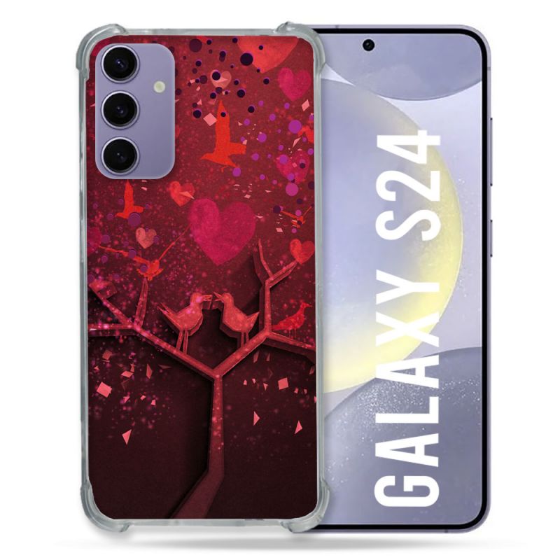 Coque Renforcée En Verre Trempé Pour Samsung Galaxy S24 Amour Arbre