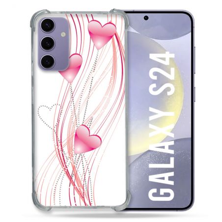 Coque Renforcée En Verre Trempé Pour Samsung Galaxy S24 Amour Coeur Rose Montant sur Blanc