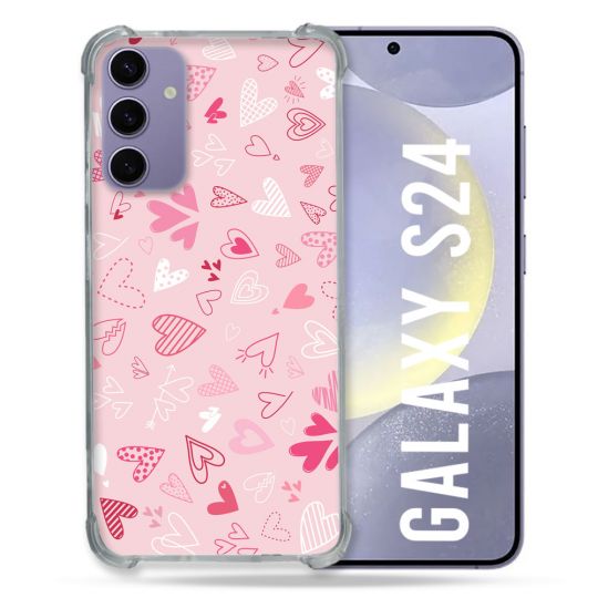 Coque Renforcée En Verre Trempé Pour Samsung Galaxy S24 Amour Ptis Coeurs