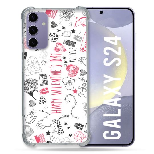Coque Renforcée En Verre Trempé Pour Samsung Galaxy S24 Amour Valentines