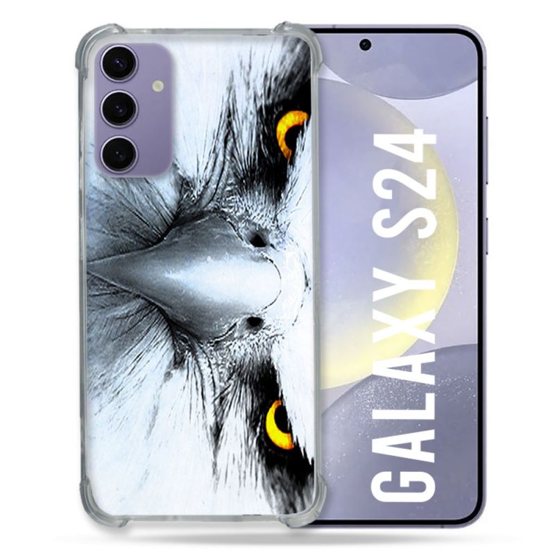 Coque Renforcée En Verre Trempé Pour Samsung Galaxy S24 Animal Aigle Royal Blanc