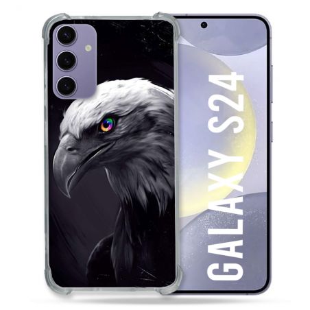Coque Renforcée En Verre Trempé Pour Samsung Galaxy S24 Animal Aigle Royal Noir