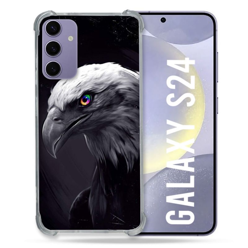 Coque Renforcée En Verre Trempé Pour Samsung Galaxy S24 Animal Aigle Royal Noir