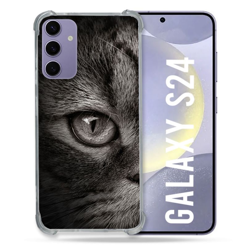 Coque Renforcée En Verre Trempé Pour Samsung Galaxy S24 Animal Chat Gris