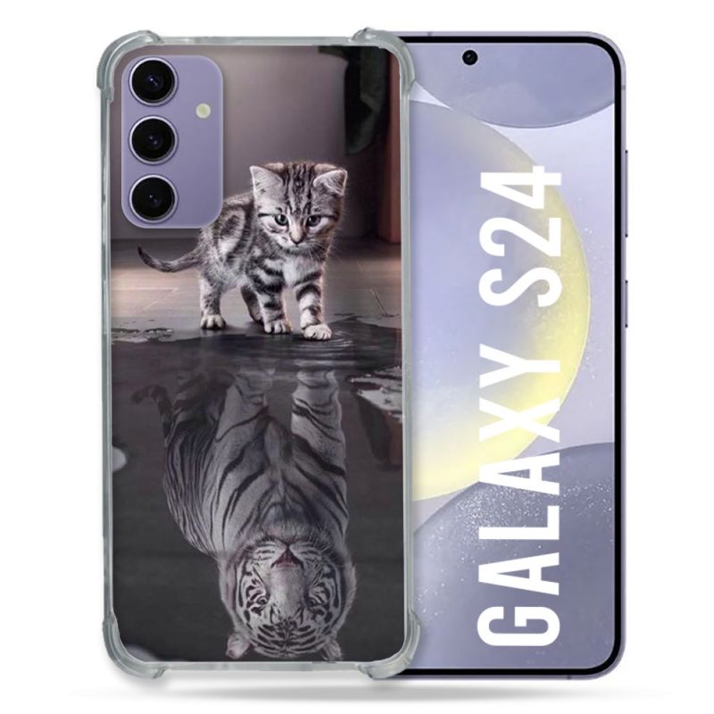 Coque Renforcée En Verre Trempé Pour Samsung Galaxy S24 Animal Chat Reflet