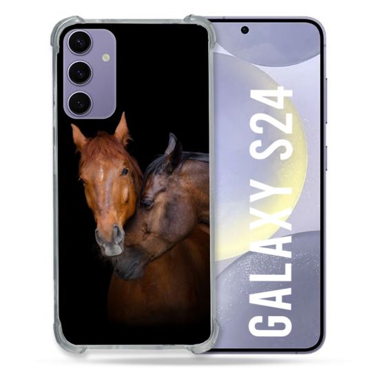 Coque Renforcée En Verre Trempé Pour Samsung Galaxy S24 Animal Cheval Marron