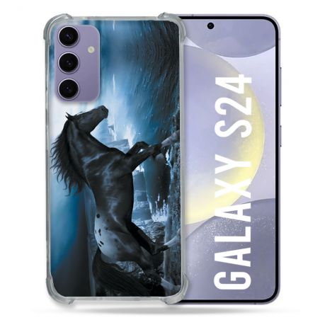 Coque Renforcée En Verre Trempé Pour Samsung Galaxy S24 Animal Cheval Noir