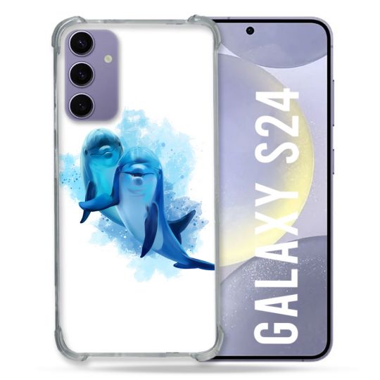 Coque Renforcée En Verre Trempé Pour Samsung Galaxy S24 Animal Dauphin Duo