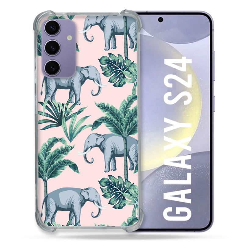 Coque Renforcée En Verre Trempé Pour Samsung Galaxy S24 Animal Elephant Pattern
