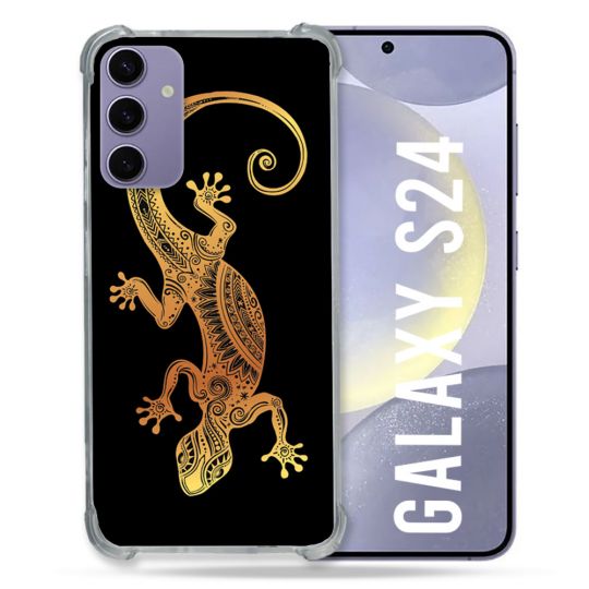 Coque Renforcée En Verre Trempé Pour Samsung Galaxy S24 Animal Lezard Noir