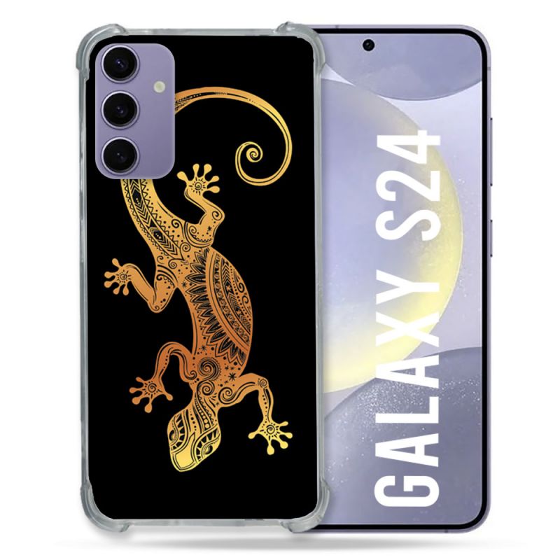 Coque Renforcée En Verre Trempé Pour Samsung Galaxy S24 Animal Lezard Noir